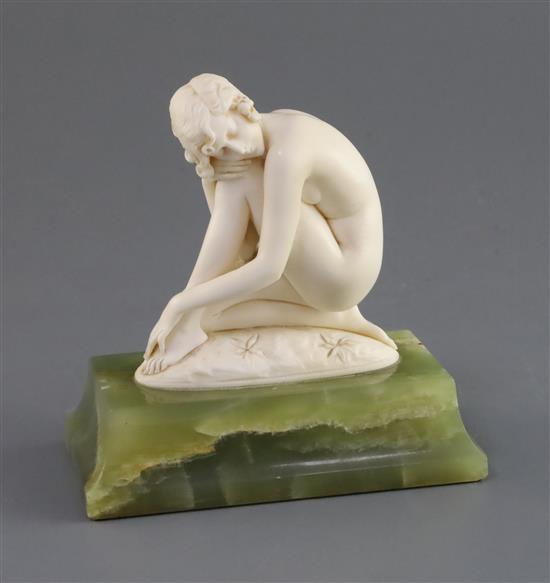 Ferdinand Preiss. An Art Deco carved ivory figure of a crouching female nude, height 5in.